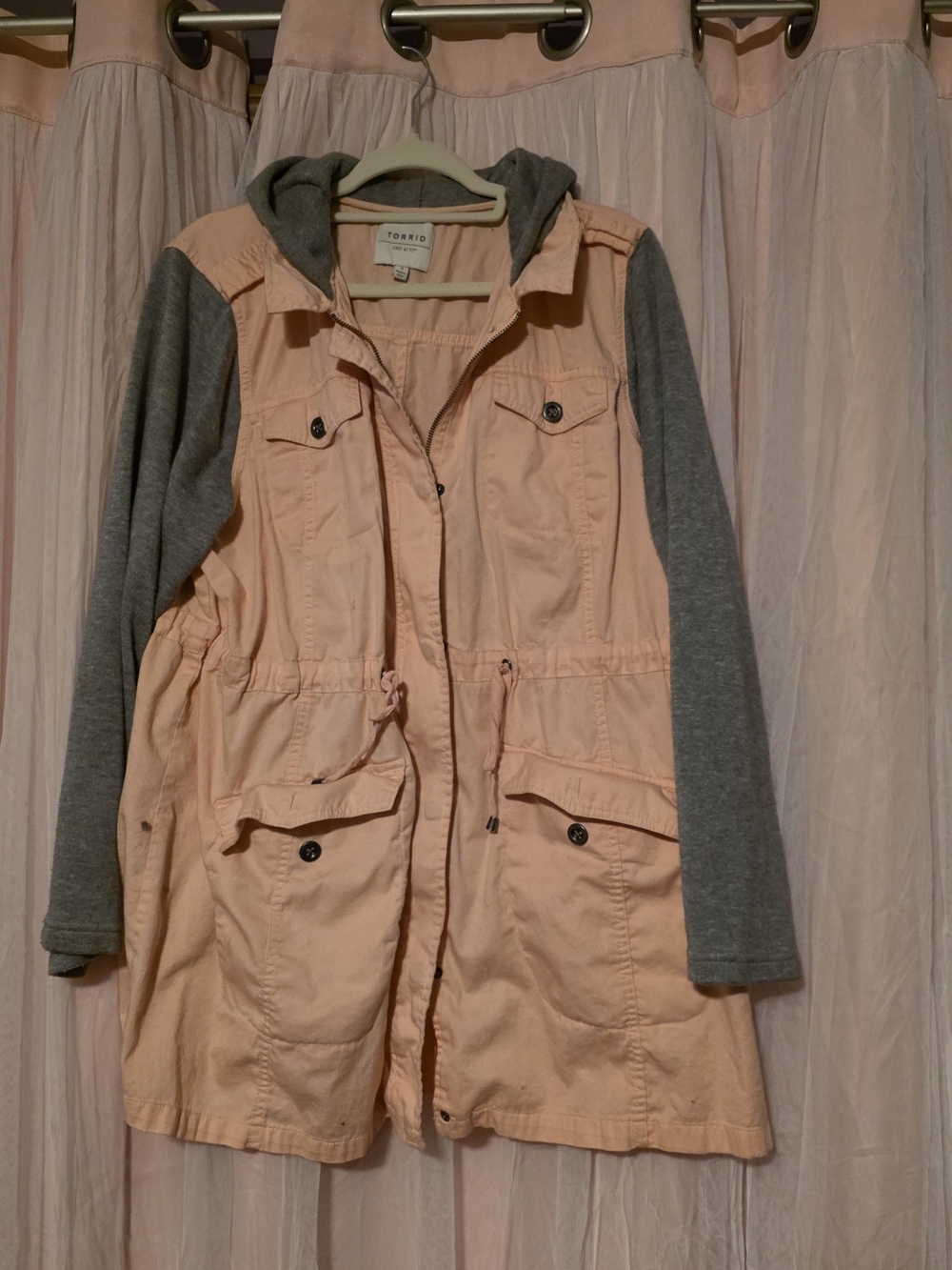 torrid Peach Utility Anorak with Gray Hood & Sleeves